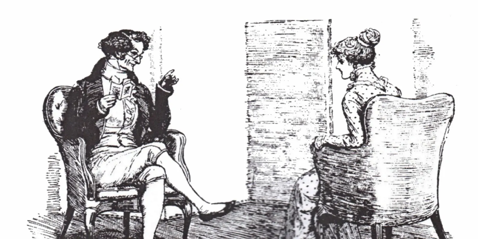 Mr Bennet lit une lettre devant Elizabeth, illustration de Hugh Thomson pour Pride and Prejudice