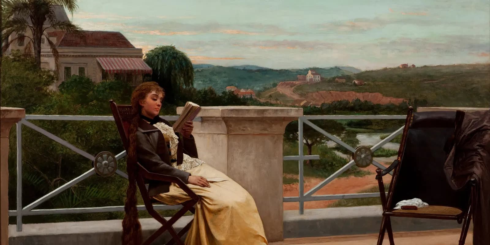 Uma mulher lendo na varanda, na pintura Leitura de Almeida Júnior