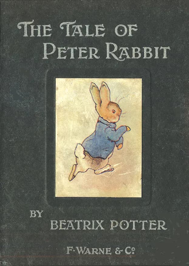 Peter Rabbit de casaco azul na capa da edição de 1902, ilustrada por Beatrix Potter