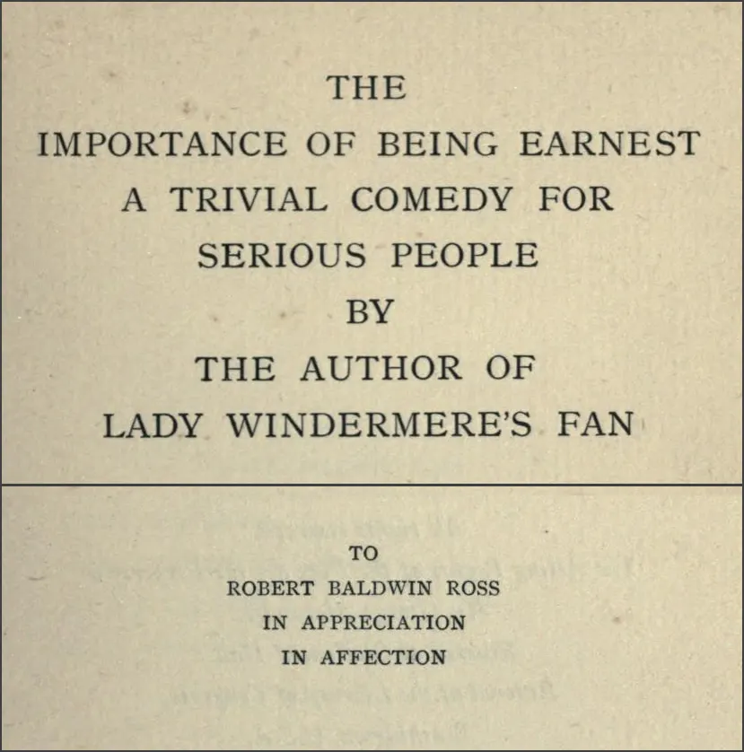 Vortitel und Widmung der englischen Erstausgabe von The Importance of Being Earnest