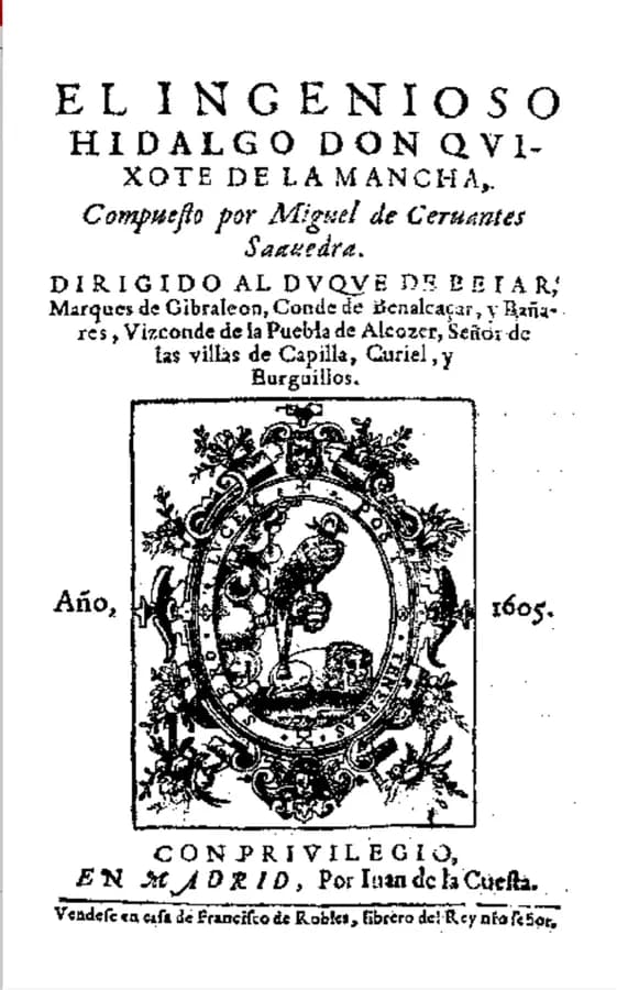 Historical title page of Don Quijote printed by Juan de la Cuesta