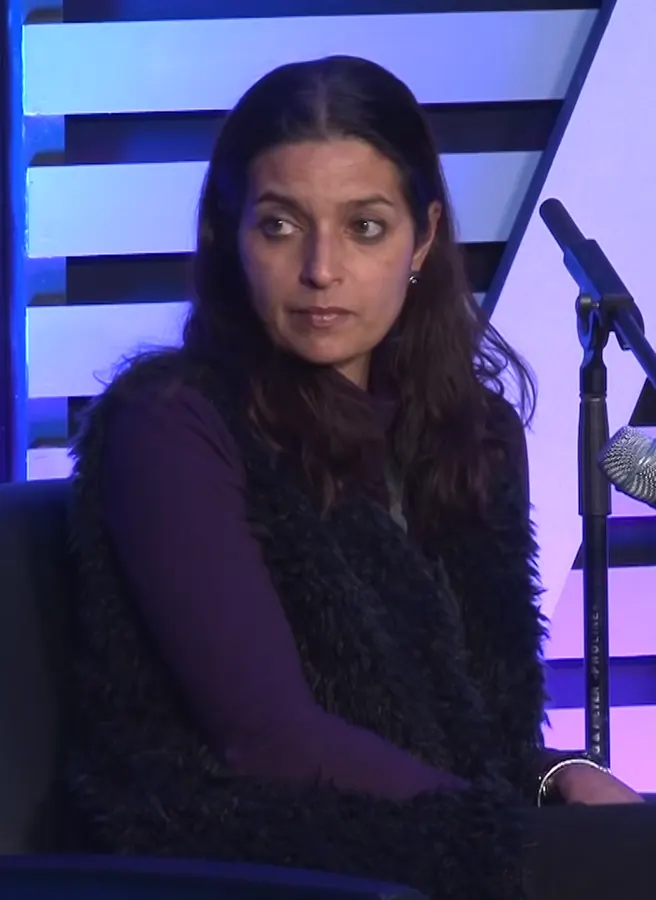 Jhumpa Lahiri durante una conversazione pubblica nel 2016