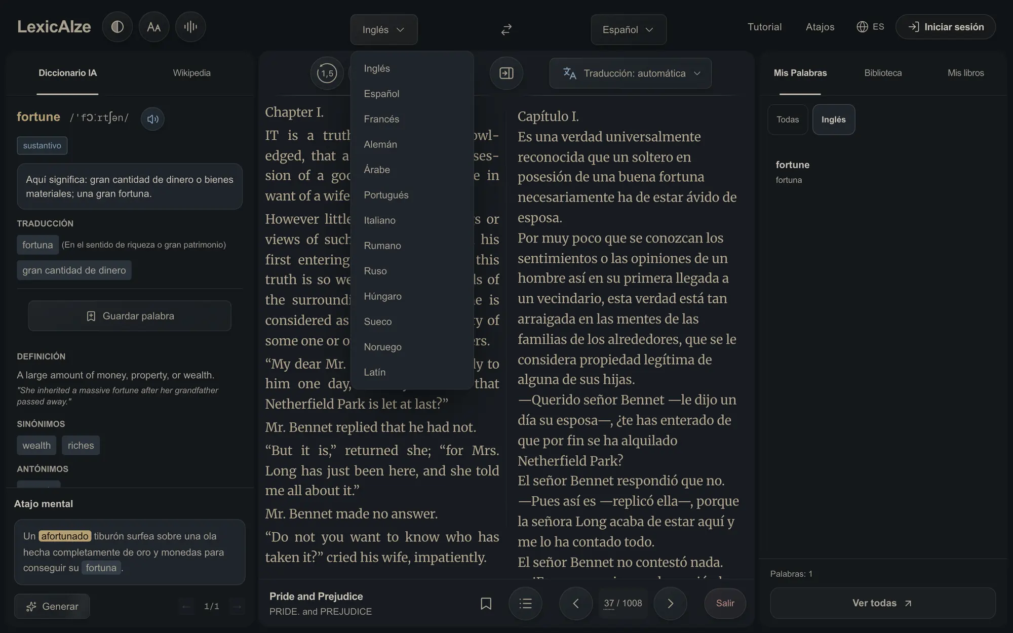Selector de idiomas de LexicAIze